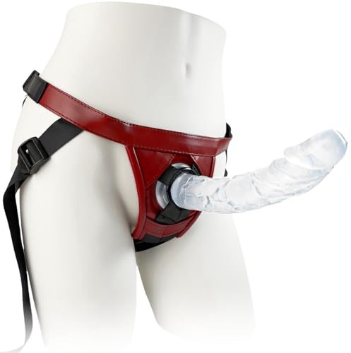 Strap On-Harness Lesbiche, Masturbatore Cintura con Cinghia Lesbica, Kit Realistico Strap On per Uomini e Donne Ventosa con Cintura, Dildo Realistici Sex Toys Anali, con Dildo Trasparente da 21.5cm, L