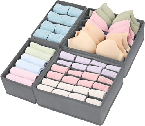 Organizador de Cajones para Ropa Interior Juego de 4 Separadores Plegables Organizador Calcetines y Ropa Interior Caja de Tela No Tejido con Compartimentos Ideal para Armarios y Cajones