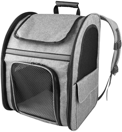 Dorglix Sac Transport Chat avec Matelas en Peluche Amovible, Sac de Voyage Chat Extensible, Sac à Dos de Transport pour Animal Domestique, Sac Animaux pour Voyages, Randonnée, L'Extérieur(Gris)