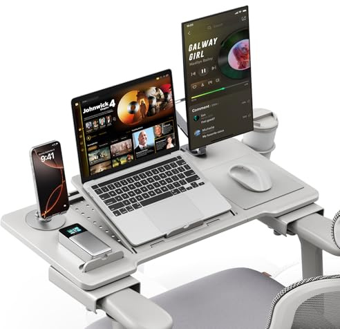 Newtral Home Office Laptop Tray: Apply to T-Shape Armrest Chair, Adjustable Portable Laptop Table with Wrist Rest, Mouse Pad and Cup Holder, Laptop Desk for Office Chair, Working Gaming