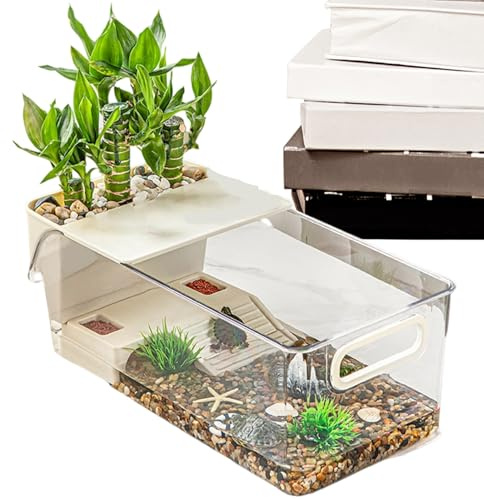 Tartarughe D'acqua - Vasca Per Tartarughe Con Pentola Di Fiori & Spot Di Arrampicata | Contenitore Per Alimentazione Testuggini Palustri Per Anfibi, Pesci, Piccoli Animali, Granchi, Rettili, Gechi