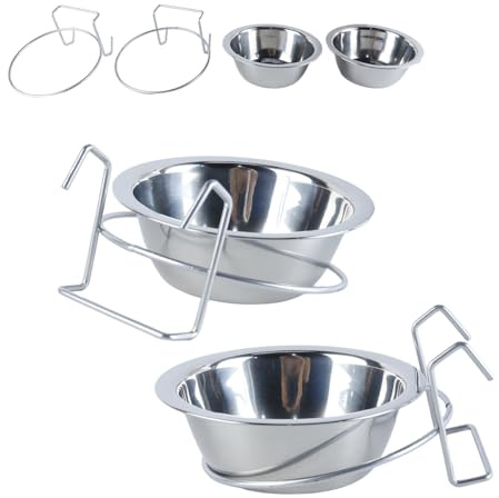 Durlo Hängande matskål i rostfritt stål, mat- och vattenskål med krok för burar, burar för hundar, katter, papegojor, kaniner (13 cm, 2-pack)