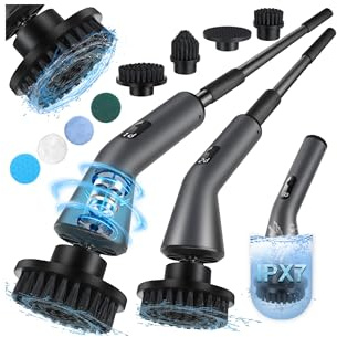 Homtronics Elektrische Reinigungsbürste, Electric Spin Scrubber mit 7 Austauschbare Bürsten, IPX7 Wasserdichter, Verstellbarem Griff, Elektrische Putzbürste für Badezimmer, Küche, Fliesen, Auto, Boden