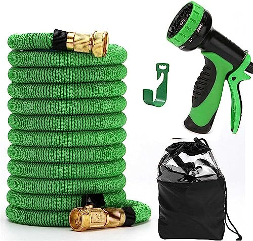 HJYXXSR Manguera de jardín expandible de 25 a 100 pies, flexible, ligera, expandible, duradera, con accesorios de latón macizo de 3/4 pulgadas, para riego y lavado