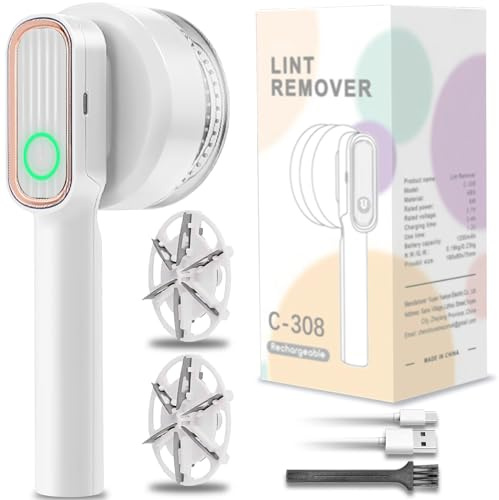 Lint Remover, Fabric Shaver Electric Bobble Remover for Clothes, USB Charging Fluff Remover Sweater Shaver with 2 Replacement Heads for Clothes Fabric