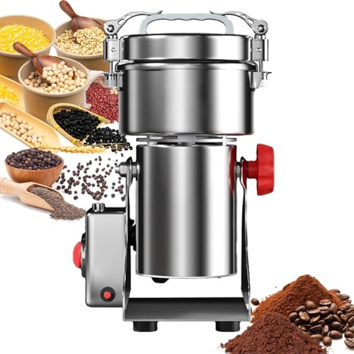 Macinaspezie, Macinaspezie Commerciale In Acciaio Inossidabile Con Protezione Da Sovraccarico E Timer, Oscillazione A 270°,Automatico Per Farina Di Cereali Noci, Semi Di Mais 1000g