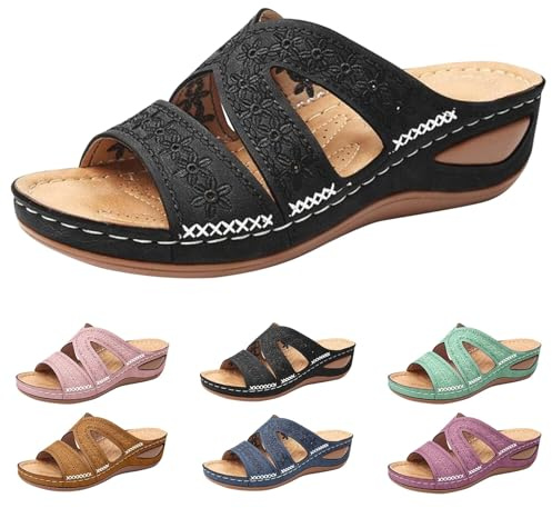 Kilklack sandaler damer eleganta, pantoletter damer platåläder, sommarskor bekväma tofflor öppna sandaletter ortopediska tofflor halkfria tofflor kilklack tåsandaler