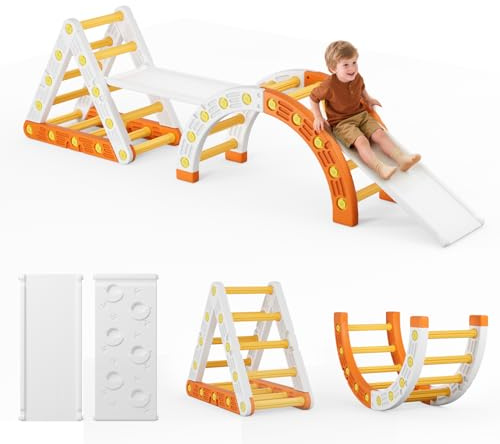 Warmiehomy 3-in-1 Toddler Climbing Frame with Triangle Ladder, Arch & Slide, Outdoor Indoor Plastic Climbing Toy for Kids 1-3, Kids Playground Play Gym, Montessori Activity Toy Gift for Children