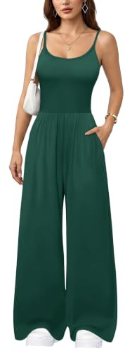 Xiaoliny Combinaison Femme Sans Manches Col U Élégante Jumpsuit à Bretelles Spaghetti Combinaison Pantalon Tenue d'Été Taille Haute Jambe Large Palazzo avec Poches Décontractée Longue Romper Playsuit