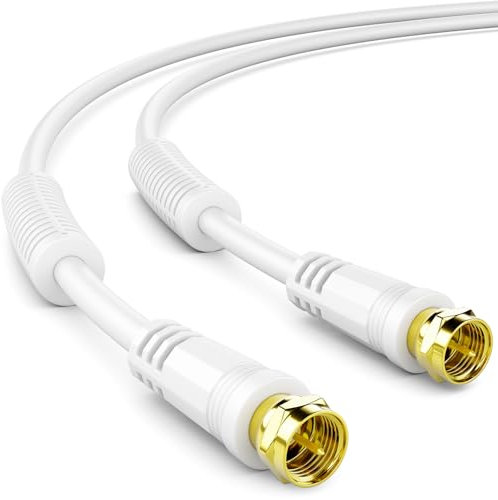 deleyCON 2m SAT TV Antennenkabel Koaxial Kabel HDTV 4-fach Schirmung DVB-S DVB-S2 Radio DAB Mantelstromfilter Ferritkern - Weiß