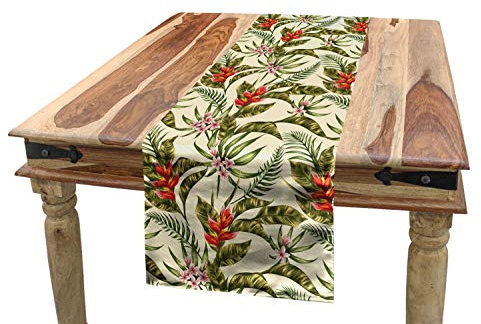 ABAKUHAUS Blatt Tischläufer, Romantische Aloha Weinlese, Esszimmer Küche Rechteckiger Dekorativer Tischläufer, 40 x 180 cm, Hellbeige Grün