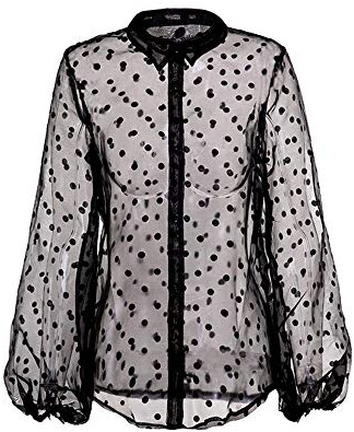 Mujeres Manga Larga Camisetas, Otoño Primavera Casual Shirt Sexy Transparente Blusa con Botones Camisa Tops Tallas Grandes
