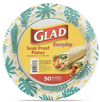 Glad Round Disposable Paper Plates, Palm Leaves Pattern, 8.5 Inch, 50 Count