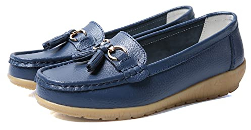 JeathFea Casual Mujeres Piso Hebilla Metálica Mocasín Cómodo Penny Loafer Ligero Mujeres Cuero Slip on Outdoor Mocasín Zapatos Barco