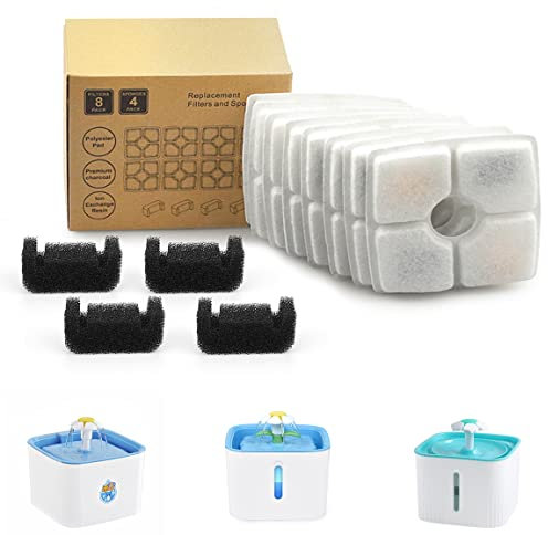 Katzenbrunnen Filter Set, 8 Stück Katzenbrunnen Filter mit 4 Stück Schwammfilter für Katzenbrunnen, Trinkbrunnen Ersatzfilter für Katzen und Hunde, Trinkbrunnenfilter mit Harz und Aktivkohle