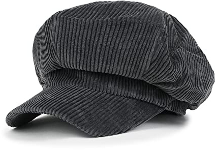 ililily Washed Cotton Newsboy Cabbie Cap Corduroy Duck Bill Flat Hunting Hat, Dark Grey - New