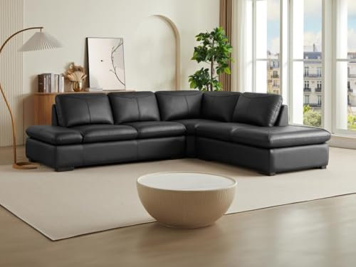Vente-unique - Divano ad angolo in pelle onice II - nero - angolo retto
