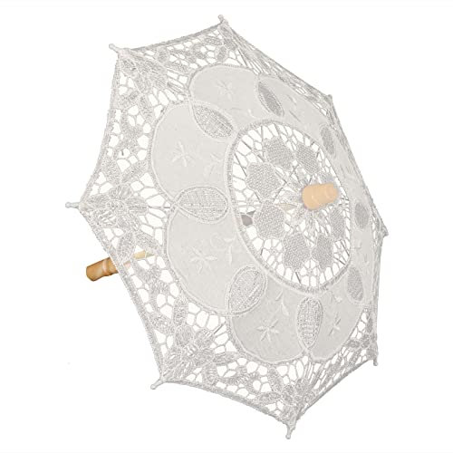 Wnvivi Spetsparaply,Bröllopsbrudparaply med Trähandtag,Bröllopsspetsparaply,Vit Spetsparasollparasoll för Bröllopsfotografering(Beige)