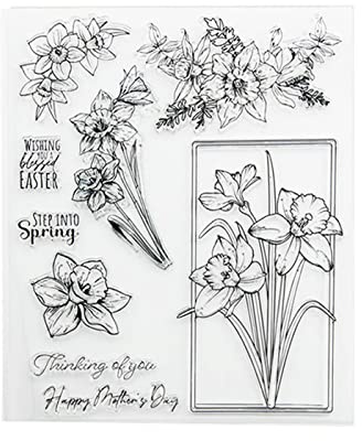 arriettycraft Daffodil Clear Stamps for Card Making or Journaling Mothers Day Spring Flowers Transparent Silicone Stamps for DIY Scrapbooking Album Photo Paper Crafting Decor