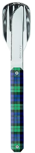 Akinod Gourmet-elegant rakt bestick med magnetisk insats (kniv, gaffel och sked) - magnetiskt rakt bestick 12H34 mod. MIRROR Tartan Vert