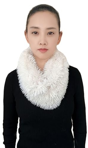 Lina & Lily Écharpe Tube Snood en Fausse Fourrure Poils Longs Bouclés pour Femme Hiver (Blanc Crème)