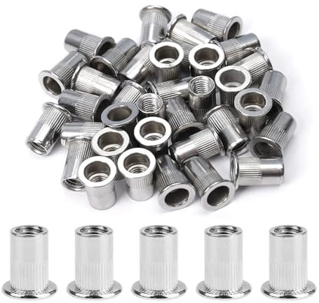 ORTAVA Nietmuttern M8, Flachkopf Nietmuttern M8 Edelstahl, 20 Stück Gewindenieten, Gerändelte Blindnietmuttern, Befestigung Nietmuttern Set Verwendet für Metallplatten, Rohre usw