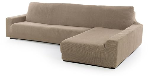 FAVERTI® Funda Super Elástica Chaise Longue Brazo Largo Derecho (Visto de Frente) | Modelo NOVELE | Lino | Protector de Calidad de Tejido Jacquard Tacto algodón