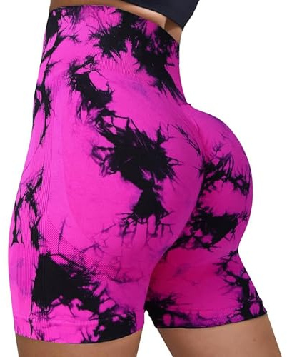 Litthing Pantaloncini da Ciclismo Sportivi Donna Leggings Corti Scrunch Senza Cuciture Palestra Tie Dye Vita Alta Shorts Opaco per Fitness Yoga Jogging