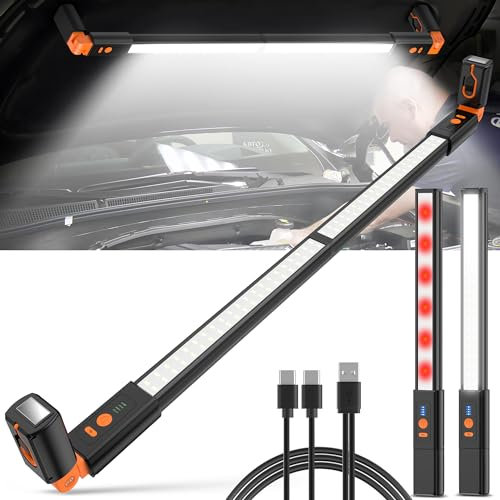 daphomeu Abnehmbar Motorraumleuchte Aluminiumblech, LED Arbeitsleuchte Wiederaufladbar, Helle Motorhaubenleuchte mit magnetischen und Haken, Kabellose Werkstattlampe für Motorhaube Werkstatt Garage