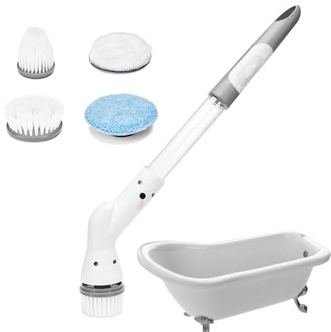 LearnLyrics Brosse Rotative sans Fil – Brosse Télescopique pour Salle De Bain, Autolaveuse Électrique | Baignoire À Brosse Longue sans Fil Puissante, Brosse De Salle De Bain À Long Manche sans Fil