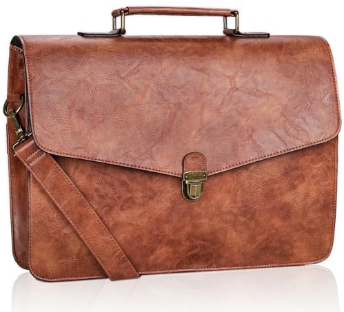 Estarer Mens Slim Leather Briefcase 15.6 Inch Laptop Satchel Messenger Bag for Work Business Office Brown - Gifts for Him