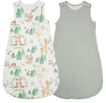 WYTbaby Schlafsack Baby Ganzjahres Ärmellos Schlafsack 1 Tog-100% Baumwolle-Seitlich ReißVerschluss Und Druckknöpfe-2er Pack Babyschlafsack für Mädchen Jungen（Helles Grün, 70cm