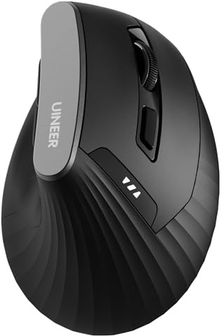 Uineer vertikal ergonomisk mus trådlös, Bluetooth & 2,4 GHz, 6 knappar | Uppladdningsbar mus med batteridisplay, 4 DPI-nivåer, för PC, bärbar dator och Mac, perfekt för kontor, hemmakontor och hem