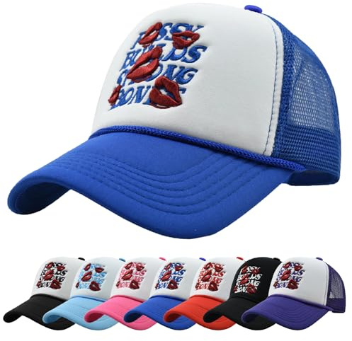 Enwokran Baseballkappe Quirky Bizarre Stickerei Hüte Unisex Hip Hop Trucker Caps Schaumstoff Front Mesh Zurück Verstellbare Snapback Sonnenschutz Hüte Baseball Cap (Blau)