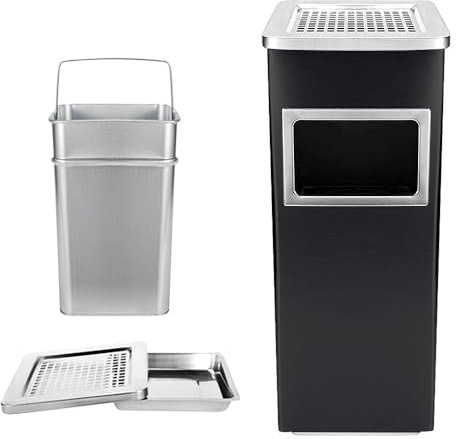 OHMG - Contenedores de basura para jardín (48 L, cenicero extraíble en pie de acero inoxidable, contenedores de basura exterior con cubo y cubo interior, para interior/exterior (30 x 24 x 60 cm),