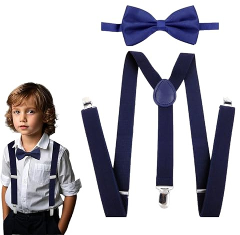 KARELLS Set Bretelle & Papillon Bambino, Bretelle Bambino Fini E Regolabili, Bambini Con Elastiche A Y Regolabili Con Clip, Per Matrimonio, Battesimo, Compleanno, Inizio Scuola, Festa