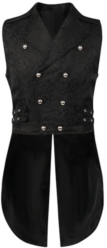 Nuovo Gilet Gotico da Uomo, Doppiopetto Gilet Uomo Vittoriano Steampunk Frack Vest Vintage Corte Smoking Abiti da Performance Risvolto Giacca Costumi da Gentiluomo Jacquard Panciotto Halloween Costume