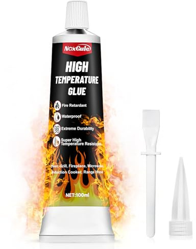 NoxGule Mastic Refractaire, Colle Refractaire, Silicone Haute Temperature, Silicone Noir,Résistant aux Hautes Températures, Étanche et Imperméable, Convient aux Cheminées, Poêles et Fours,100 ml