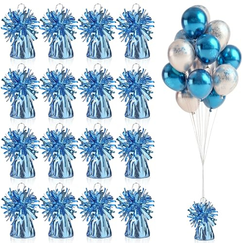 16 pesos metálicos envueltos en color azul claro, peso pesado para globos, fiesta de cumpleaños, decoración de centro de mesa