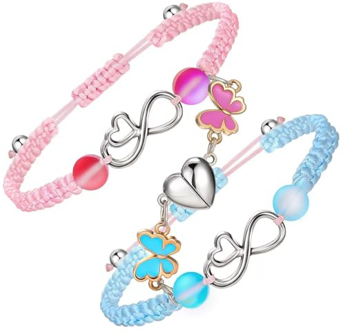 AffeGifts vänskapskedja för 2, magnetisk matchning Infinity & Heart armband flickvän rosa & blå flätad BFF-kedjor för 2 perfekta födelsedagspresenter för kvinnor själar systrar