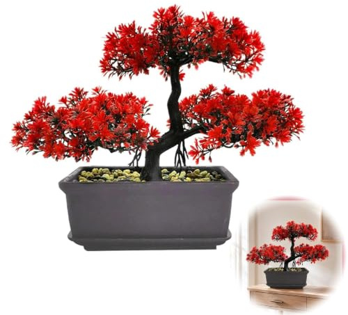 Realistic Artificial Bonsai Tree 20×22×29 Cm Fake Plants Indoor Potted Japanese Pine for Living Room Decor Office Desk Bedroom Decor Bookshelf Table Centerpiece Zen Room Decors Accessories