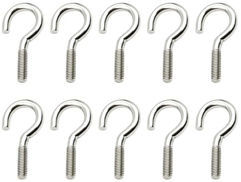 EVBOTGEE 10 ganchos de rosca de acero inoxidable M6 x 50 mm, ganchos atornillables con rosca para pared o techo, ganchos para fijación de cuerdas, cadenas, plantas, lámparas