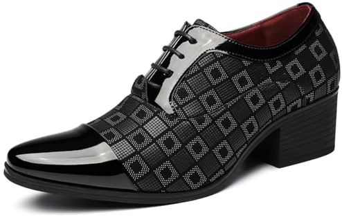 Hiuzylqx Scarpe Oxford da Uomo con Punta Affusolata e Tacco Alto Scarpe da Festa in Pelle per Scarpe Casual, da Lavoro, da Cerimonia, da Matrimonio E da Ballo,Nero,41 EU