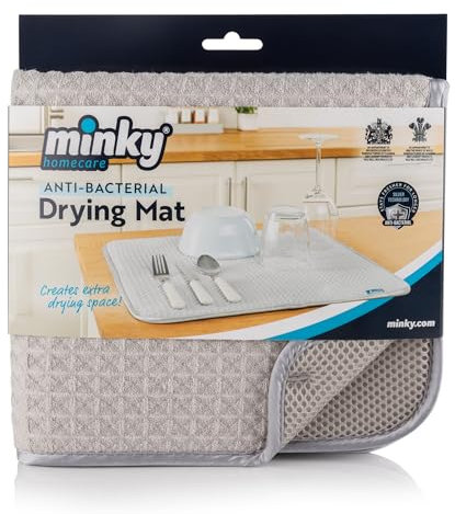 Minky Anti-Bacterial Drying Mat, Super Absorbent Quick-Drying Microfibre Draining Mat, Soft Dish Drying Mat for Kitchen, Cutlery Drainer for Sink, Machine Washable
