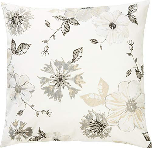 Erwin Müller Kissenhülle, Kissenbezug Blumen Blume Größe 50x50 cm - robuste Qualität, mit Druckmotiv und Fleckschutz ausgerüstet, 100% Baumwolle