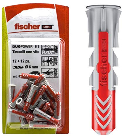 fischer 537621 Duopower Ankle, Grigio/Rosso, 10 x 50 mm, Set of 8 Pieces