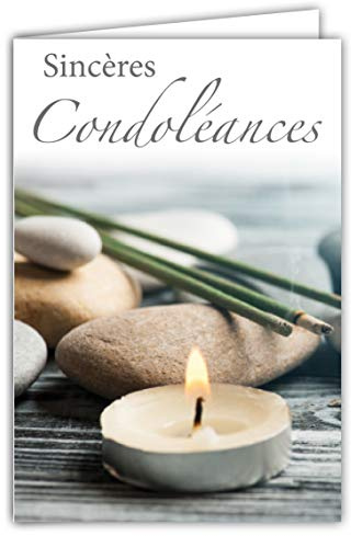 64-1029-A Carte Sincères Condoléances Bougie Galets Pierres Encens