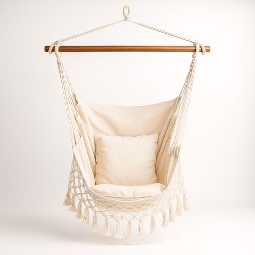 SPRINGOS Siège Suspendu en Tissu avec Barre d'écartement L x l 130 x 100 cm hamac Franges Coussin - balançoire