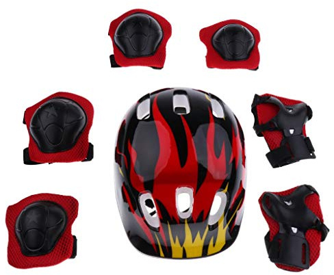 Tenlacum Casque de Sport Antichoc Protection pour Enfant (7 pièces) M Rouge Vif