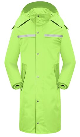 iCreek Raincoat Waterproof Long Rain Jacket Lightweight Rainwear Reflective with Packable Hood for Men Women Adults (XXXL, Fluorescent Green)